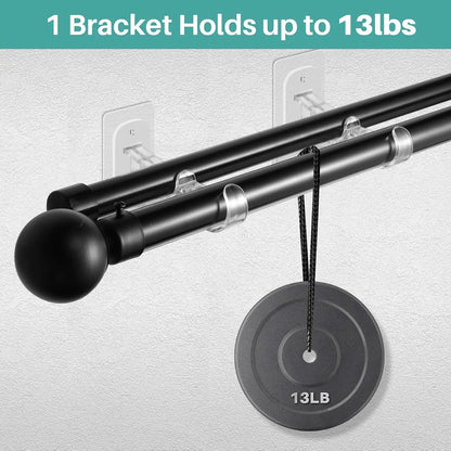 6-Pack Double Curtain Rod Bracket, Adhesive No Drilling Curtain Rod Holders, Double Brackets Stick Nail Free No Drill Curtain Hangers Hooks for Living Room, Bathroom, Kitchen