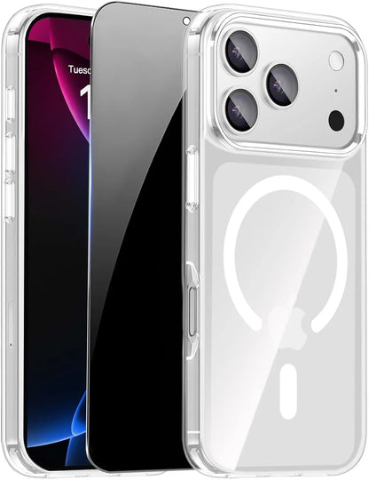 Iphone 17 Pro Max Case Clear, Magnetic Iphone 17Promax Case with Privacy Screen Protector Compatible with Magsafe Shockproof Slim Phone Case for 17 Pro Max Cover, Transparent.