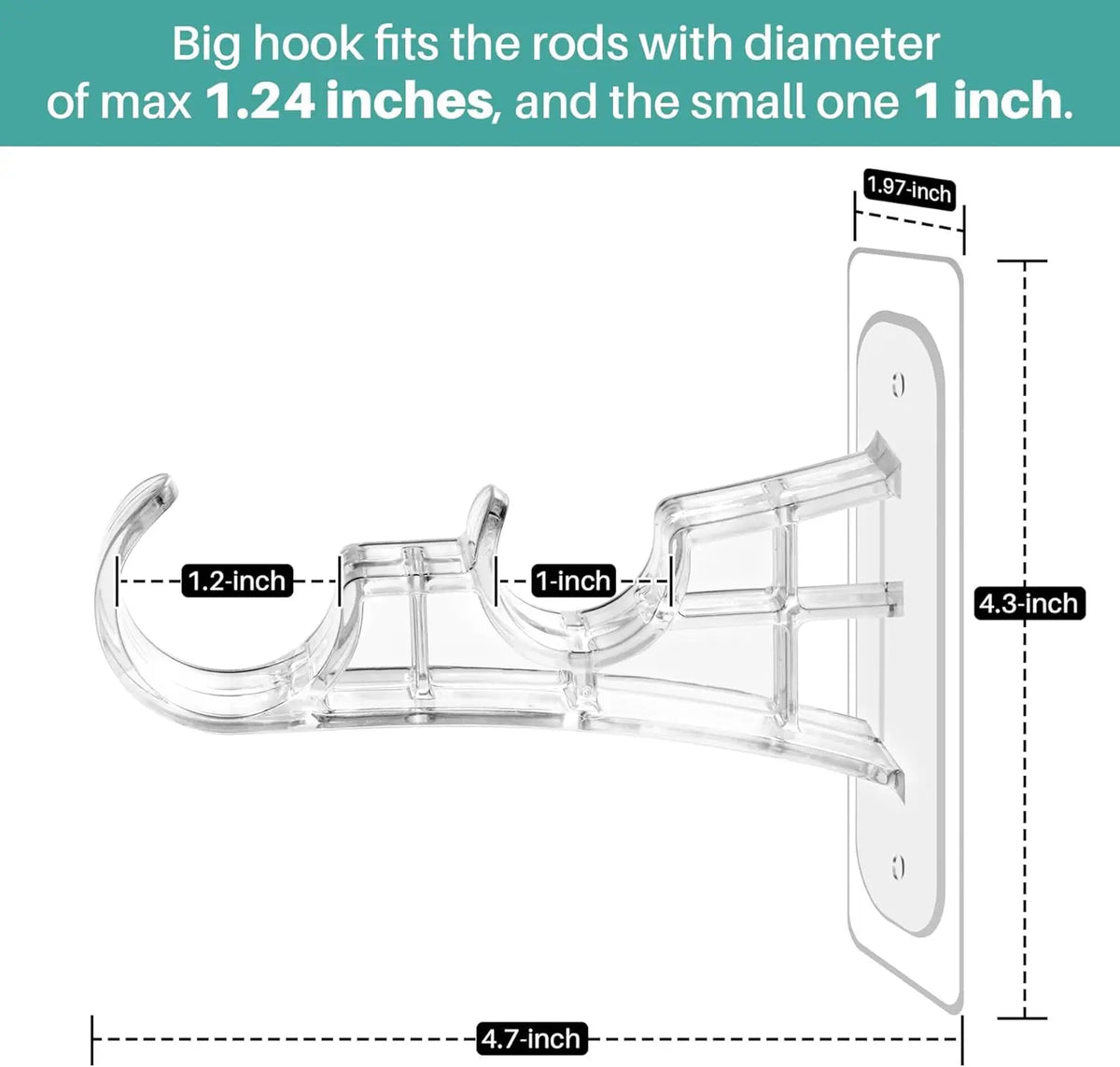 6-Pack Double Curtain Rod Bracket, Adhesive No Drilling Curtain Rod Holders, Double Brackets Stick Nail Free No Drill Curtain Hangers Hooks for Living Room, Bathroom, Kitchen