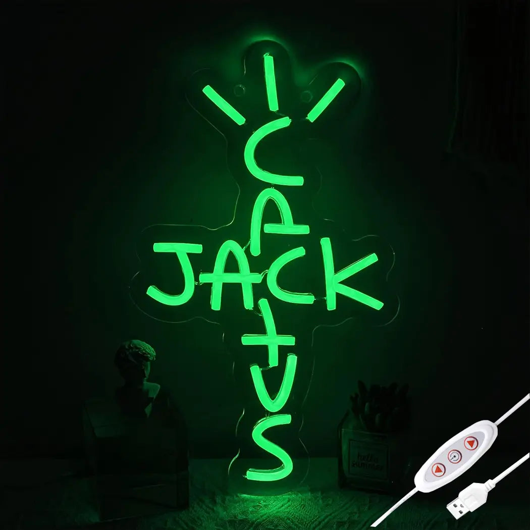 Jack Cactus Neon Sign – Dimmable Usb-Powered LED Wall Art with Hanging Chain, Perfect for Bedroom, Man Cave, Bar, Pub & Party Decor
