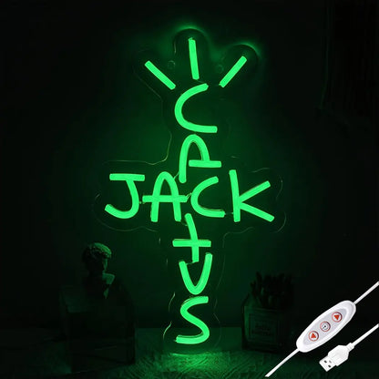 Jack Cactus Neon Sign – Dimmable Usb-Powered LED Wall Art with Hanging Chain, Perfect for Bedroom, Man Cave, Bar, Pub & Party Decor