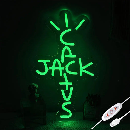 Jack Cactus Neon Sign – Dimmable Usb-Powered LED Wall Art with Hanging Chain, Perfect for Bedroom, Man Cave, Bar, Pub & Party Decor