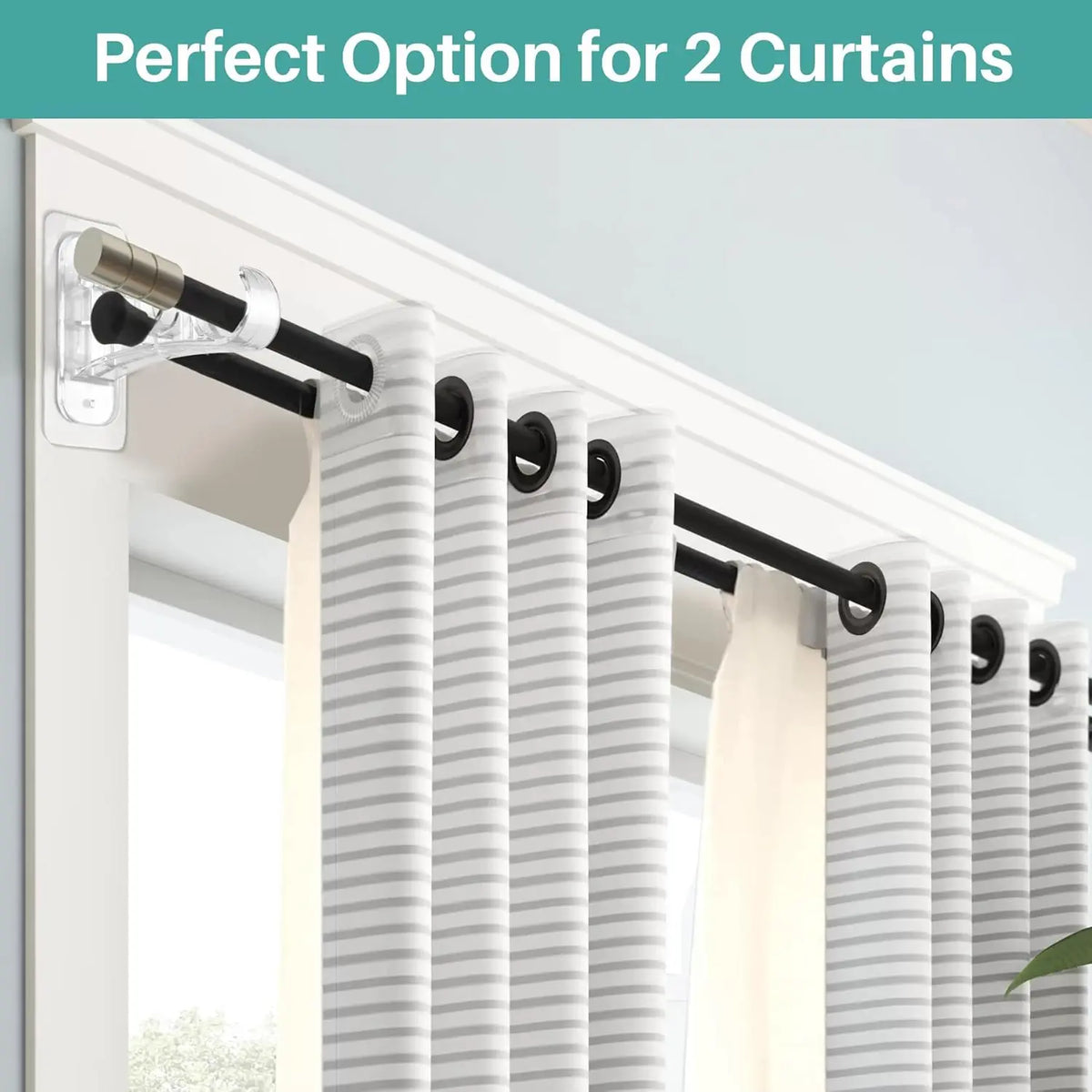 6-Pack Double Curtain Rod Bracket, Adhesive No Drilling Curtain Rod Holders, Double Brackets Stick Nail Free No Drill Curtain Hangers Hooks for Living Room, Bathroom, Kitchen