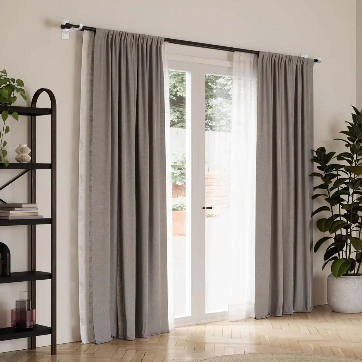 6-Pack Double Curtain Rod Bracket, Adhesive No Drilling Curtain Rod Holders, Double Brackets Stick Nail Free No Drill Curtain Hangers Hooks for Living Room, Bathroom, Kitchen