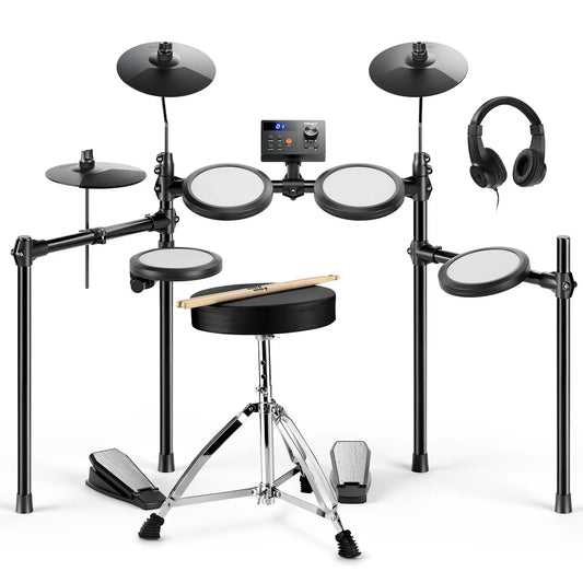 Donner DED-70 Electric Drum Set for Children Aged 6-14, Electric Drums with 4 Quiet Mesh Drum Pads, 2 Switch Pedal, Portable and Solid Drum Set with Type-C Charging, 68+ Sounds, Throne, Headphones, Sticks, Melodics Lessons