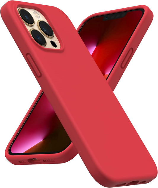 Shockproof Liquid Silicone Designed for Iphone 13 Pro Case Gel Rubber Comprehensive Protection Anti-Shock Cover Case Drop Protection 6.1Inch-Red