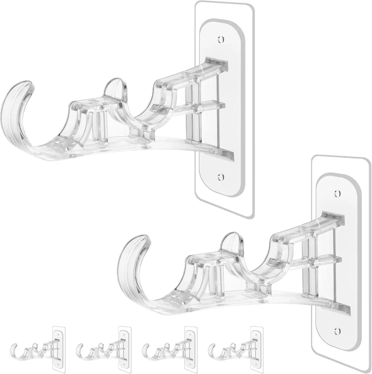 6-Pack Double Curtain Rod Bracket, Adhesive No Drilling Curtain Rod Holders, Double Brackets Stick Nail Free No Drill Curtain Hangers Hooks for Living Room, Bathroom, Kitchen