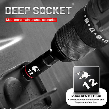 EZARC 55PCS Magnetic Impact Nut Driver Set, 1/4" Hex Shank Socket Adapter with Deep & Shallow Sockets, Wing Nut Setter, S2 Bits & Extension - Compatible with Impact Drills/Wrenches