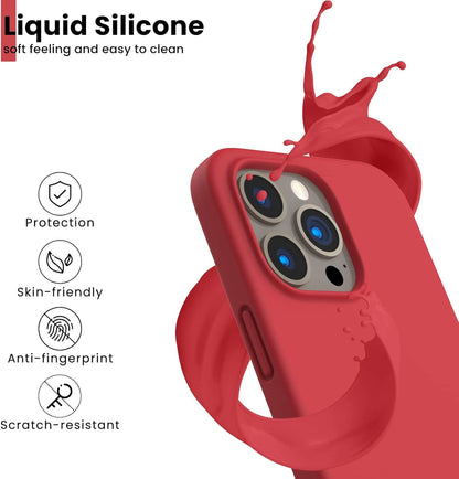 Shockproof Liquid Silicone Designed for Iphone 13 Pro Case Gel Rubber Comprehensive Protection Anti-Shock Cover Case Drop Protection 6.1Inch-Red