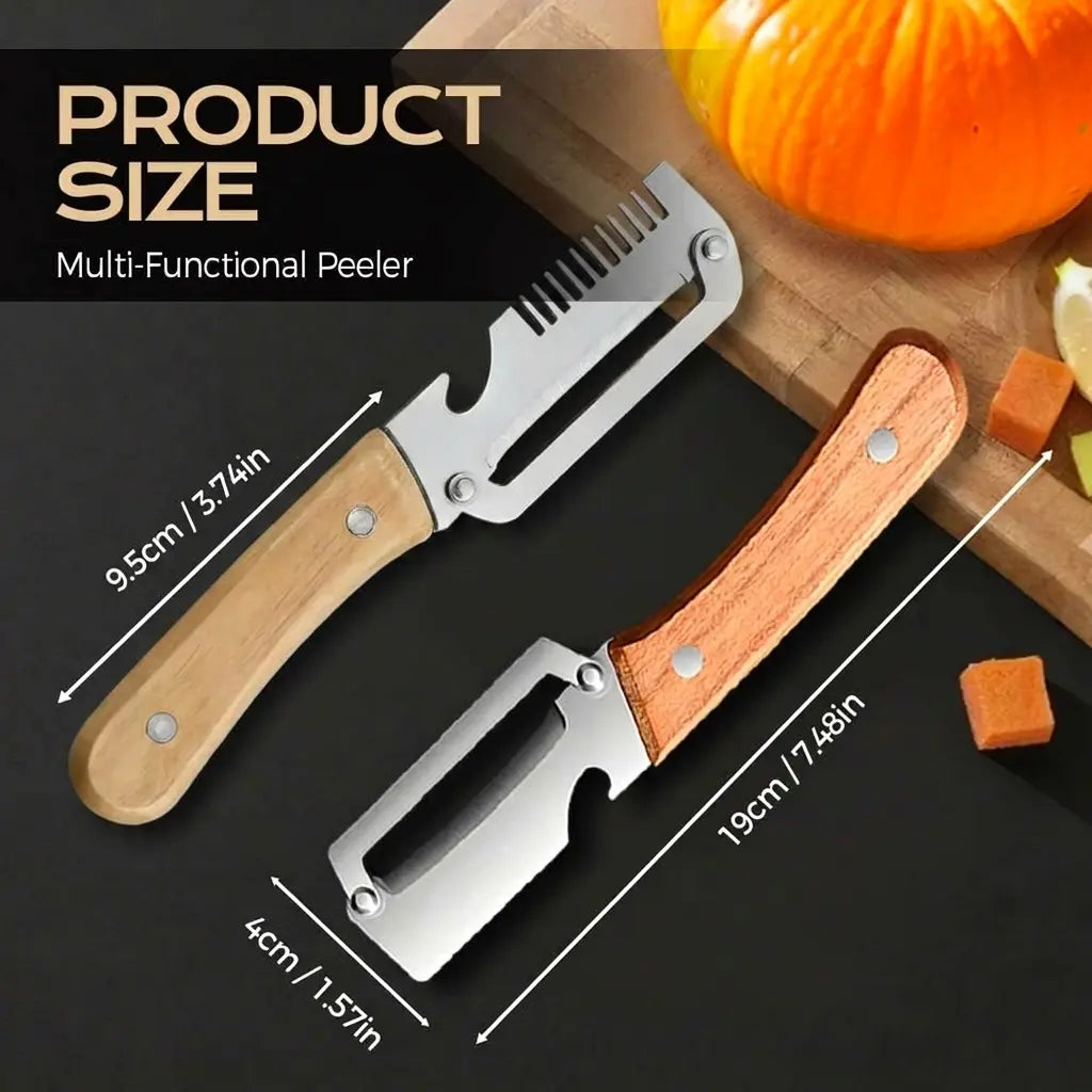 Multi-Functional Vegetable Peeler for Kitchen, Ultra-Sharp Stainless Steel Blade with Wooden Handle and Bottle Opener, for Vegetables or Fruits That Need to Be Peeled (2 Pcs)