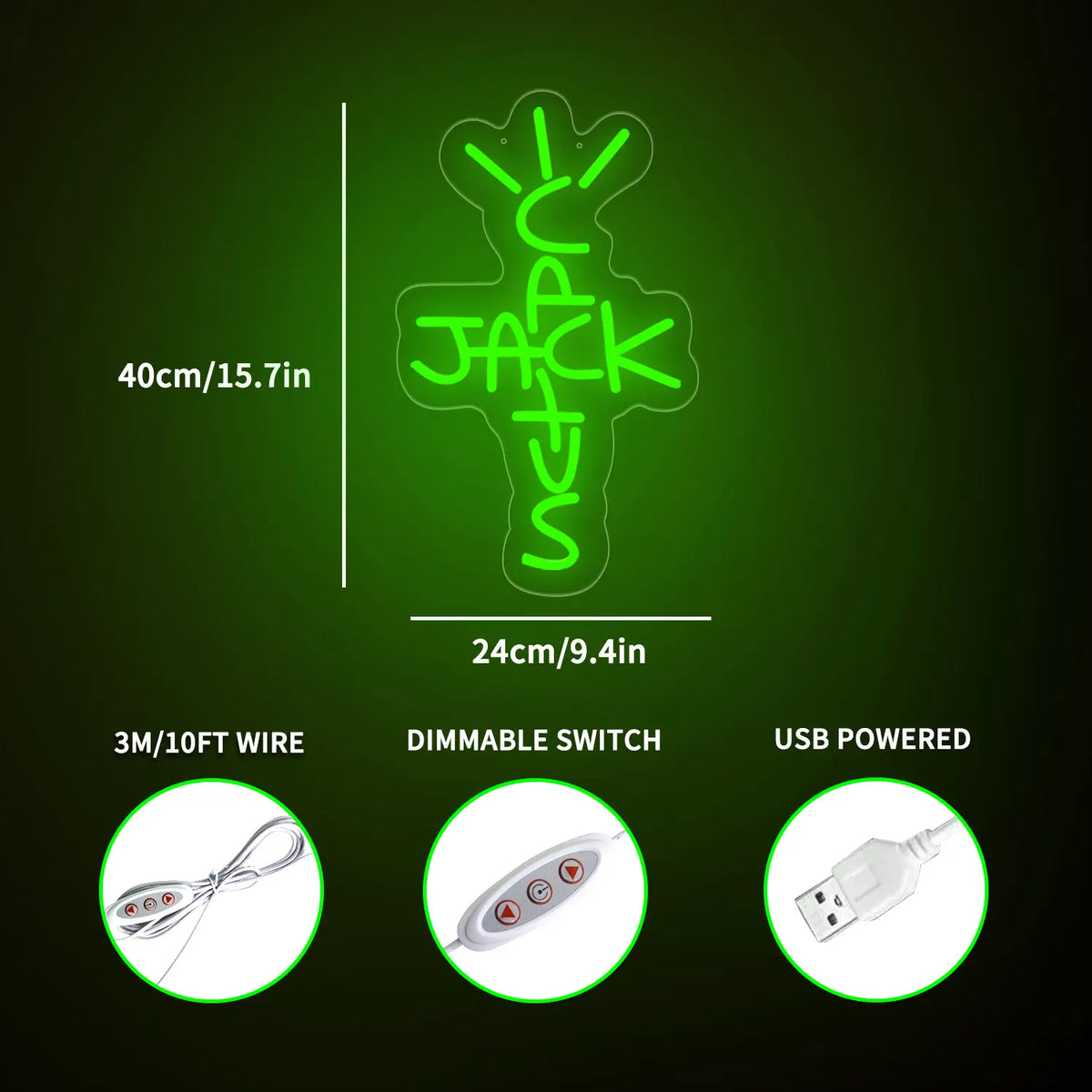 Jack Cactus Neon Sign – Dimmable Usb-Powered LED Wall Art with Hanging Chain, Perfect for Bedroom, Man Cave, Bar, Pub & Party Decor